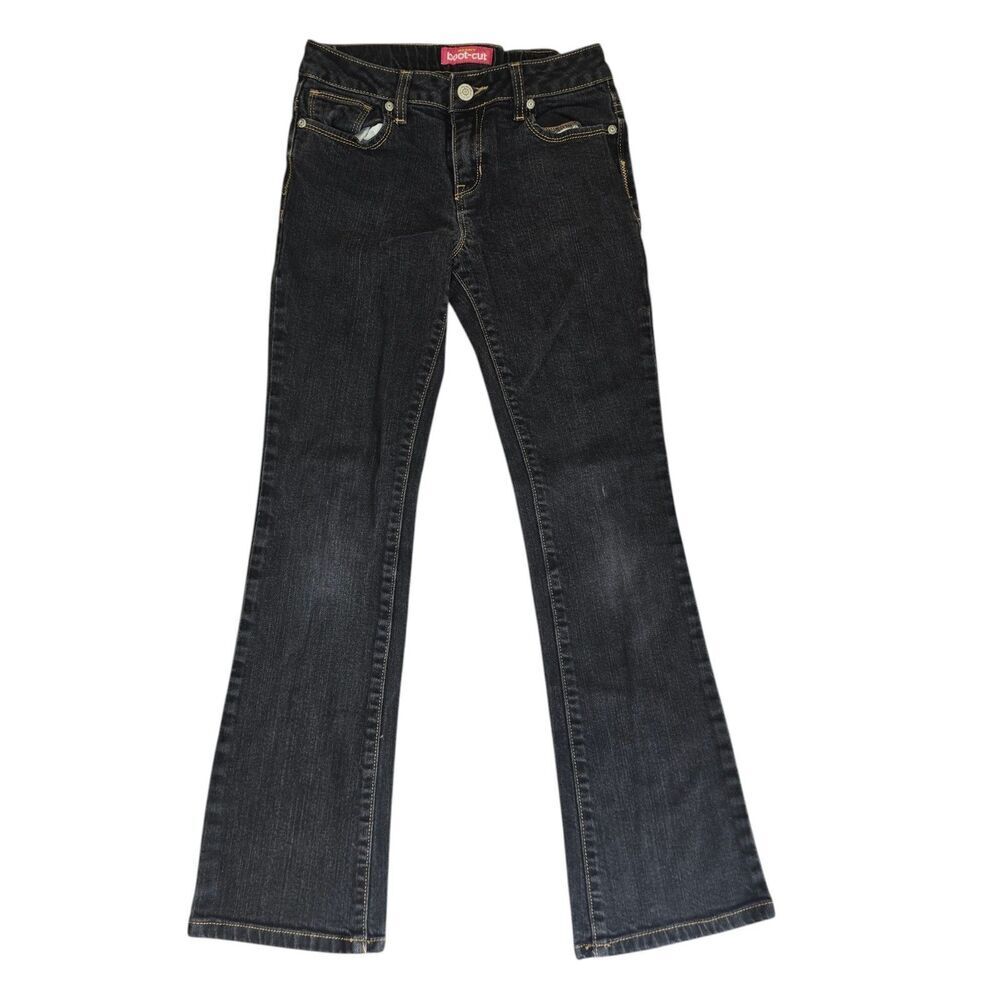 Old Navy Girls Mid-Rise  Boot Cut  Black Jeans Size 12 Adjustable Waist Zip